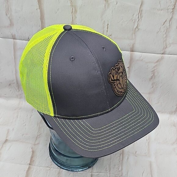 Wild Outdoor Hunting Cap/Hat Charcol/Neon Yellow Leatherette patch Size 22"-24 - Picture 6 of 11